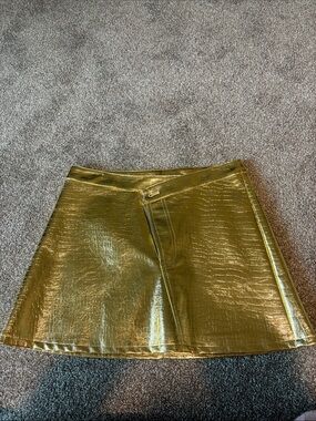 Torn by Ronny Kobo Metallic Gold Faux Croc Mini Skirt